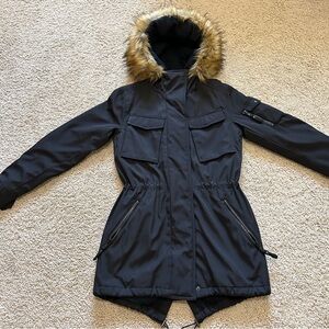 Black Nordstrom Parka Coat with Fur Hood